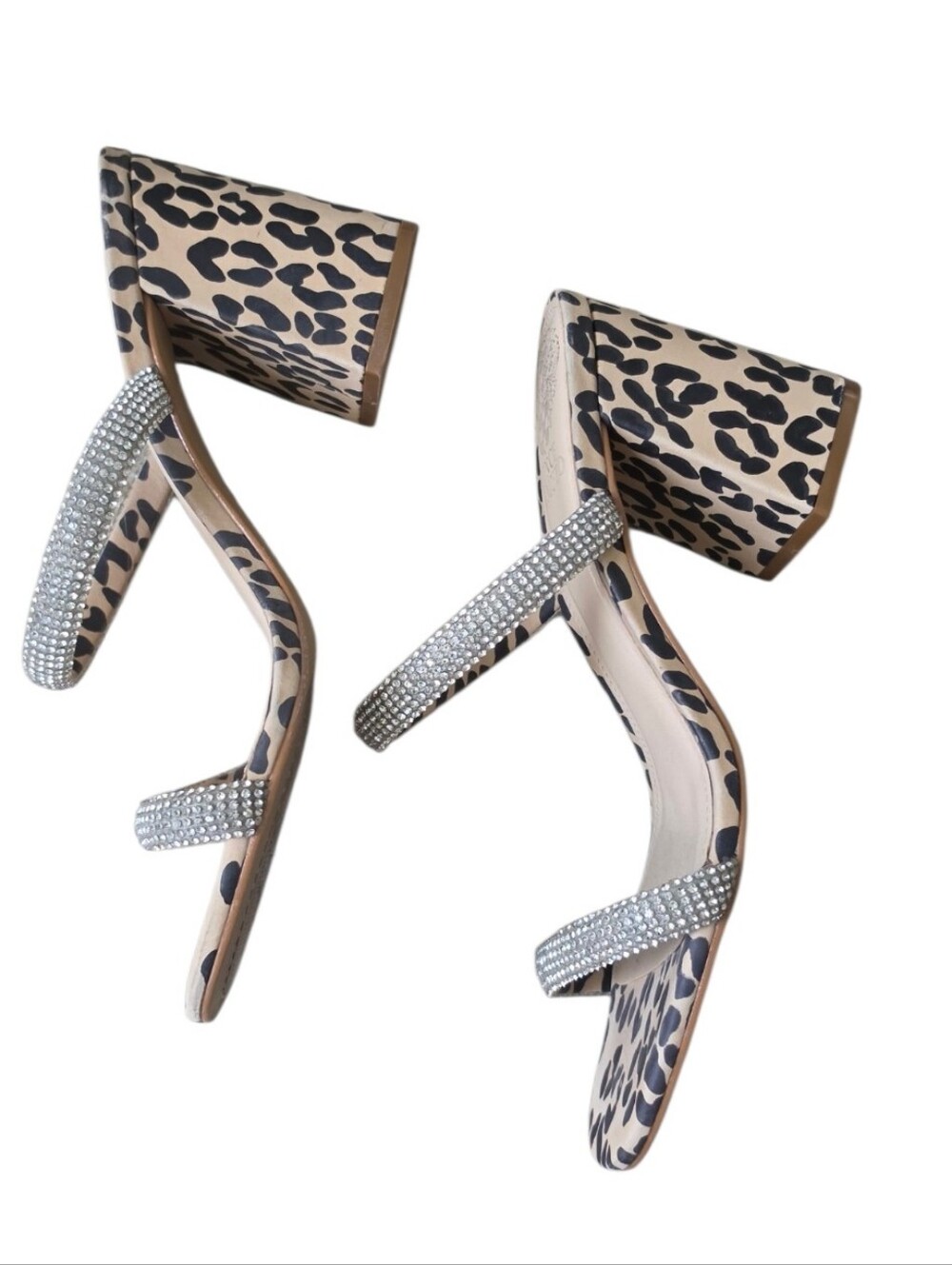 Vince Camuto Magaly Leopard Rhinestone Block Heel Sandals Y2K 7M - Picture 4 of 8